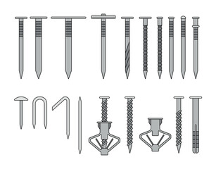 Types of nails flat icons construction clipart