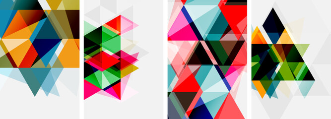 Colorful bright triangles with various colors and transparencies. Vector illustration For Wallpaper, Banner, Background, Card, Book Illustration, landing page