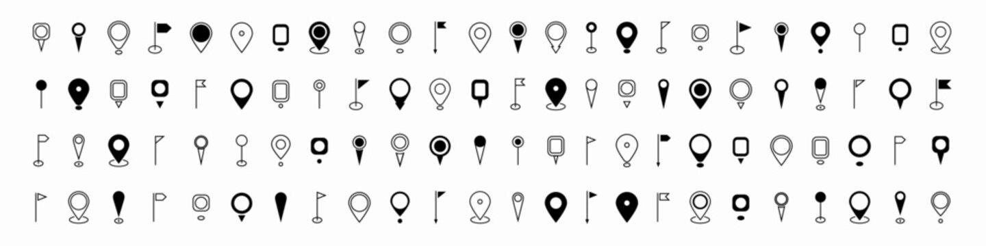 Map pin place marker. Modern Map marker pointer logo icon set. GPS pin symbol collection. Set location pin icon. Destination symbol. Flat style. Vector illustration.