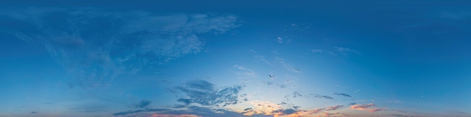 360 panorama of glowing sunset sky with bright Cirrus clouds. Seamless hdr spherical 360 panorama....