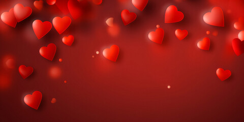 Valentine's Day abstract red background with hearts. Hearts texture red background with glitter love