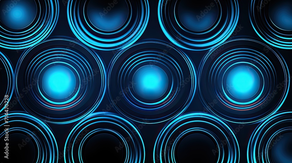 Poster a background with neon blue circles arranged in a repeating pattern