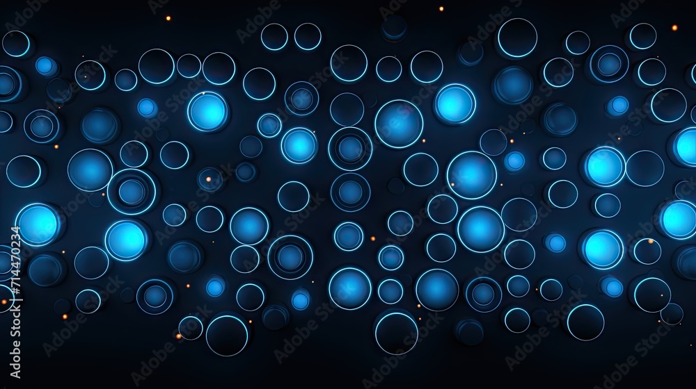 Poster a background with neon blue circles arranged in a repeating pattern