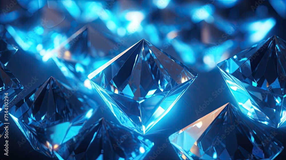 Aufkleber a background with neon blue diamonds arranged in a grid pattern with a chromatic aberration effect a