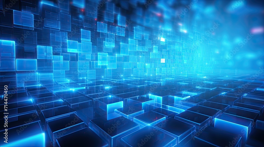 Aufkleber a background with neon blue squares arranged in a random pattern with a motion blur effect and a lig