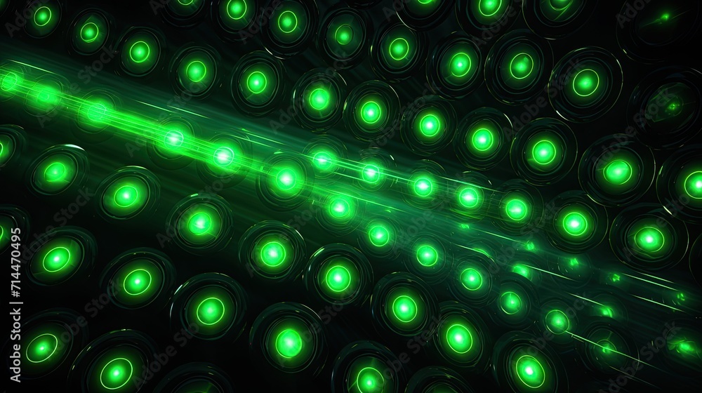 Poster a background with neon green circles arranged in a repeating pattern with a glitch effect and a digi