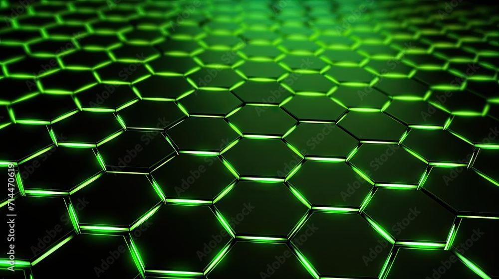 Poster a background with neon green hexagons arranged in a grid pattern