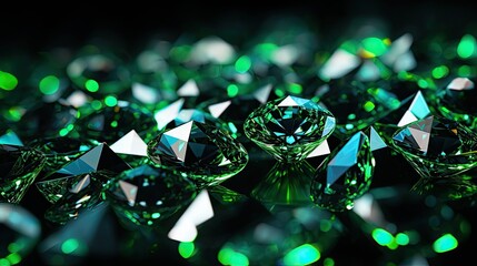 A background with neon green diamonds arranged in a random pattern with a motion blur effect and a light streak - obrazy, fototapety, plakaty