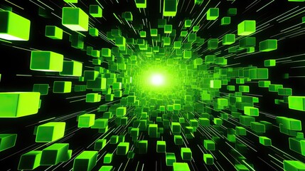 A background with neon green squares arranged in a honeycomb pattern with a kaleidoscope effect and a radial blur