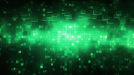A background with neon green squares arranged in a random pattern with a gradient effect and a radial blur