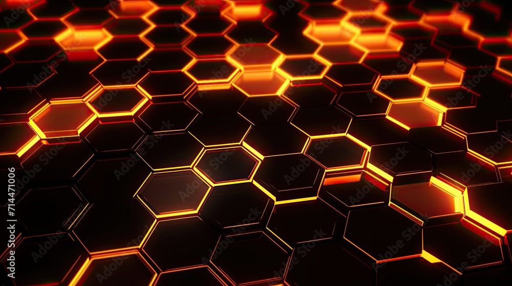 Aufkleber a background with neon orange hexagons arranged in a repeating pattern with a chromatic aberration e