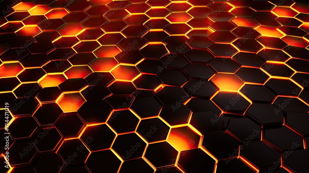 Aufkleber a background with neon orange hexagons arranged in a repeating pattern with a chromatic aberration e