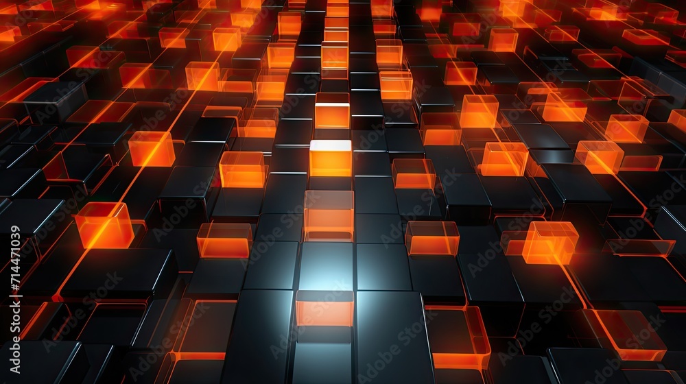 Aufkleber a background with neon orange squares arranged in a repeating pattern with a distortion effect and a