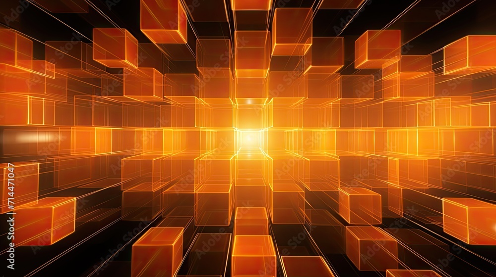 Aufkleber a background with neon orange squares arranged in a grid pattern with a distortion effect and a lens