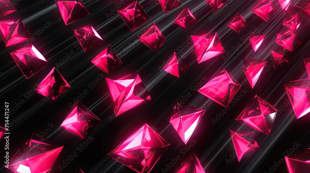 Poster a background with neon pink diamonds arranged in a repeating pattern with a glitch effect and a digi