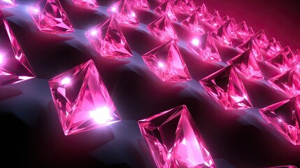 A background with neon pink diamonds arranged in a repeating pattern with a perspective distortion effect - obrazy, fototapety, plakaty