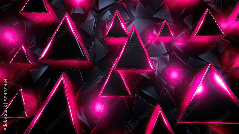 Poster a background with neon pink triangles arranged in a repeating pattern with a rotating effect