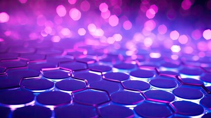 A background with neon purple circles arranged in a honeycomb pattern with a bokeh effect and a color grading