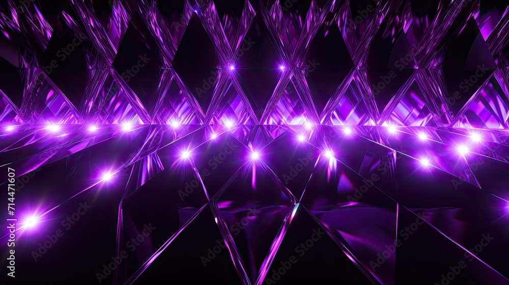 Poster a background with neon purple diamonds arranged in a grid pattern with a reflection effect and a mot