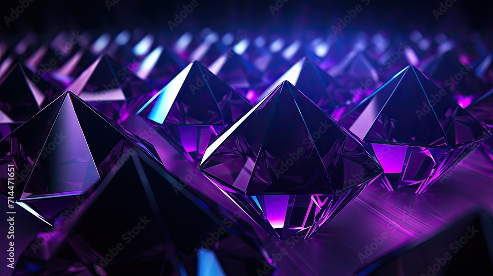 Poster a background with neon purple diamonds arranged in a repeating pattern with a chromatic aberration e