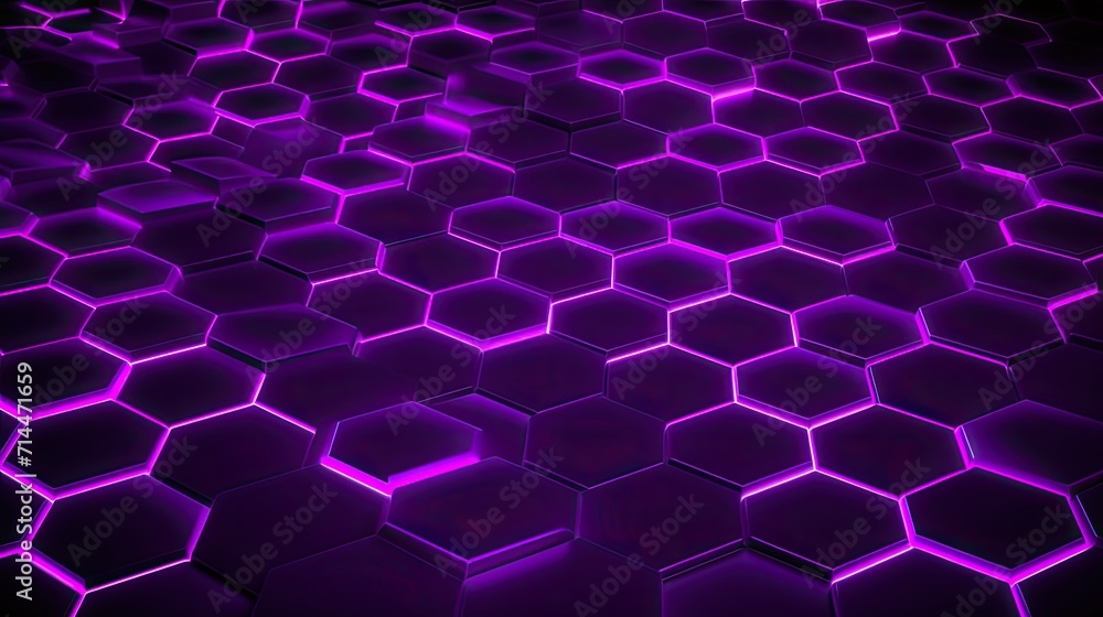 Poster a background with neon purple hexagons arranged in a grid pattern