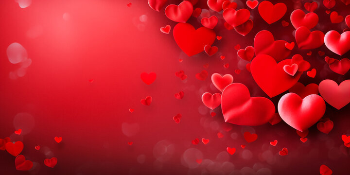 Valentine's Day abstract red background with hearts. Hearts texture red background with glitter love