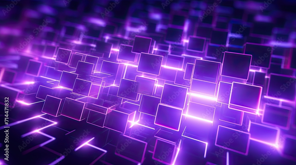 Aufkleber a background with neon purple squares arranged in a random pattern with a motion blur effect and a l