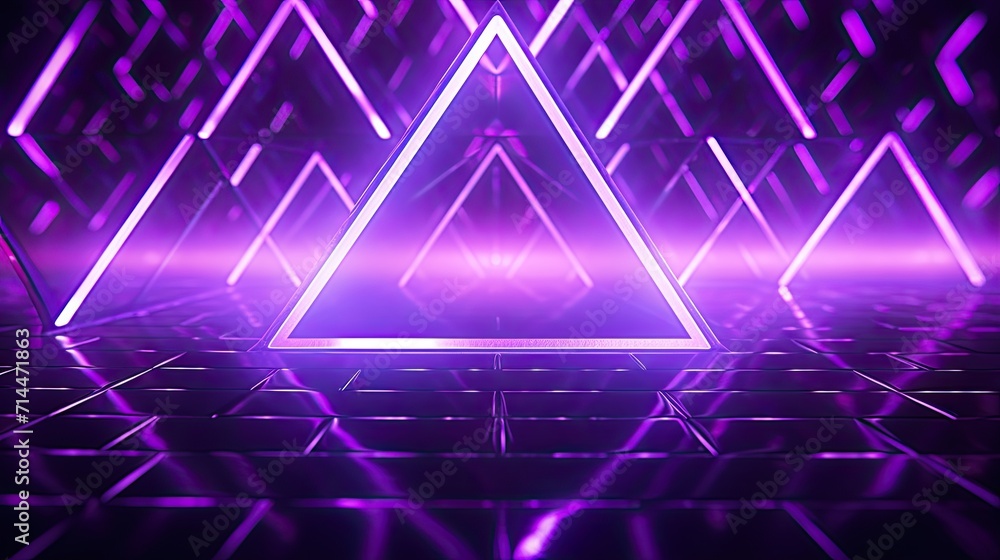 Poster a background with neon purple triangles arranged in a honeycomb pattern with a neon glow effect and 