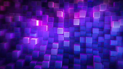 A background with neon purple squares arranged in a random pattern with a chromatic aberration effect