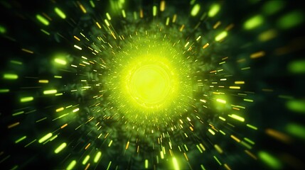 A background with neon yellow circles arranged in a random pattern with a gradient effect and a radial blur