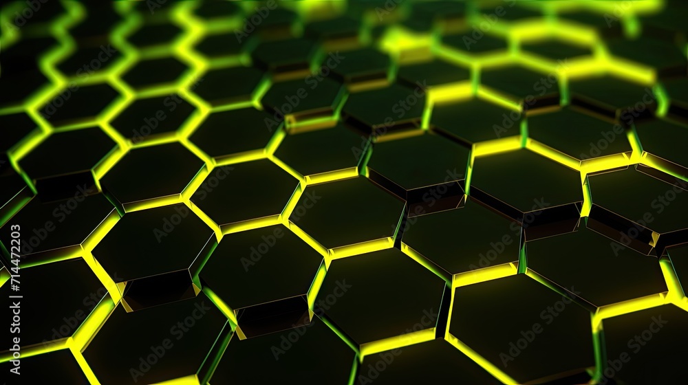 Aufkleber a background with neon yellow hexagons arranged in a grid pattern with a chromatic aberration effect