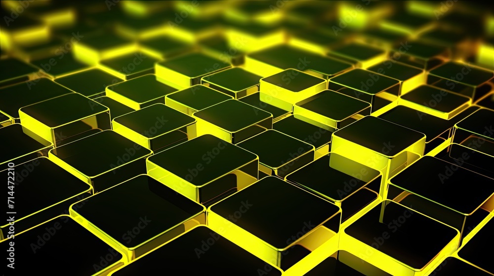 Poster a background with neon yellow hexagons arranged in a grid pattern with a chromatic aberration effect