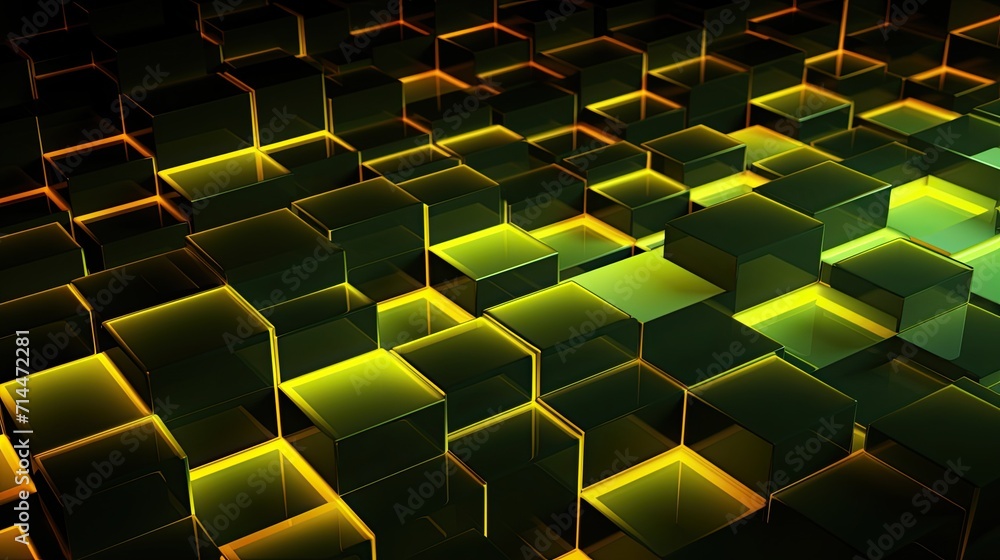 Poster a background with neon yellow squares arranged in a honeycomb pattern