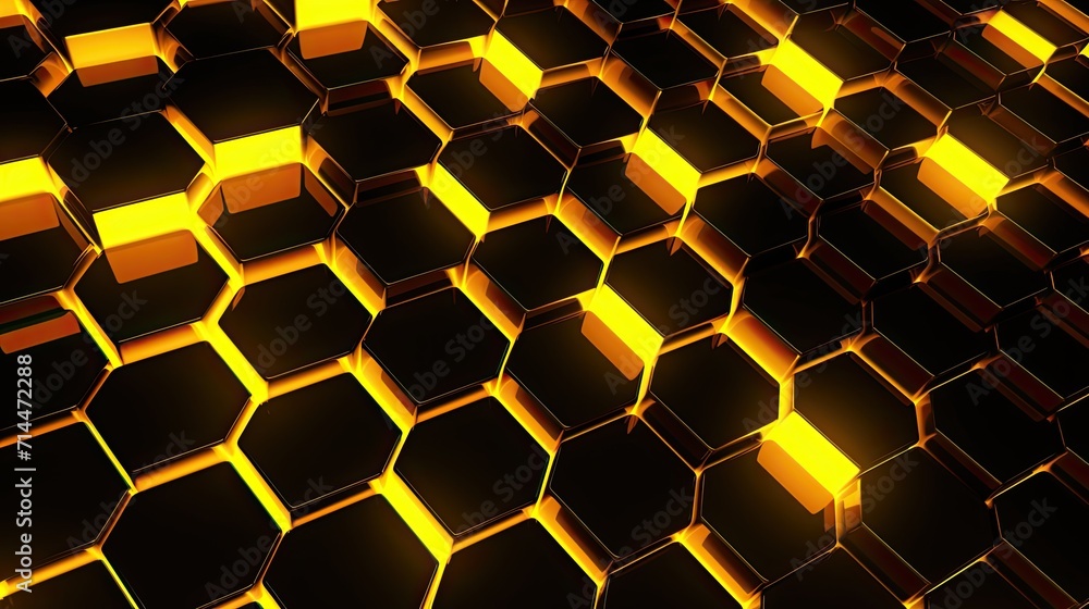 Poster a background with neon yellow squares arranged in a honeycomb pattern