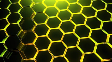 A background with neon yellow hexagons arranged in a honeycomb pattern with a pulsating effect