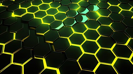 A background with neon yellow hexagons arranged in a honeycomb pattern with a pulsating effect