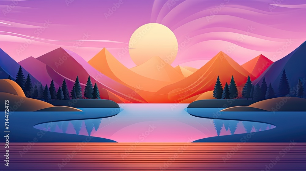 Poster a colorful abstract design with intersecting shapes and a gradient background 90 a tranquil lake wit