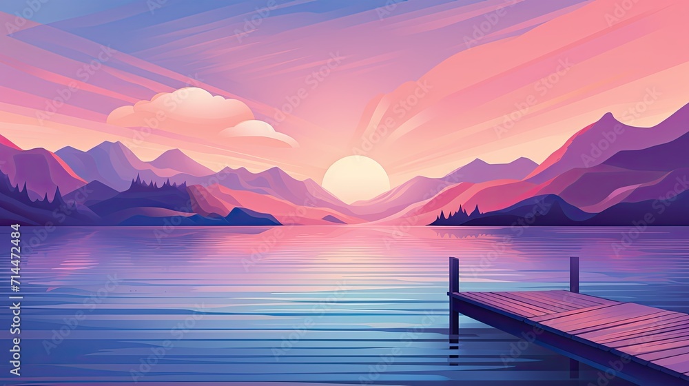 Poster a colorful abstract design with intersecting shapes and a gradient background 90 a tranquil lake wit