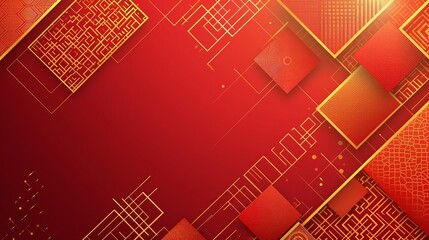 Red Background with Gold Line for Chinese New Year Festival Art
