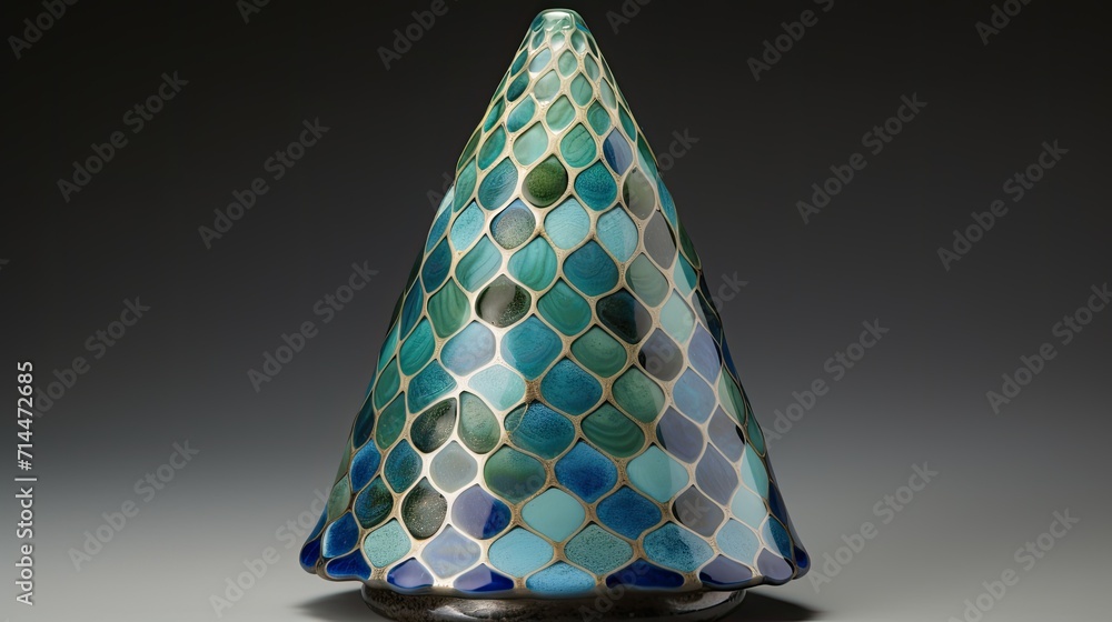 Poster a cone with a hexagonal pattern in shades of blue and green