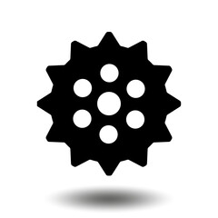 Black gear icon. Machine sprocket gear icon. Flat design. Vector cogwheel sign symbol on a white background.