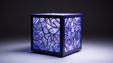A cube with a diamond pattern in shades of blue and purple