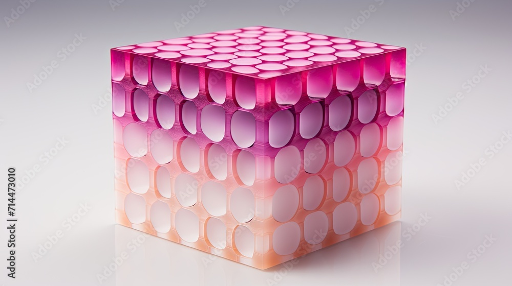 Poster a cube with a hexagonal pattern in shades of pink and purple