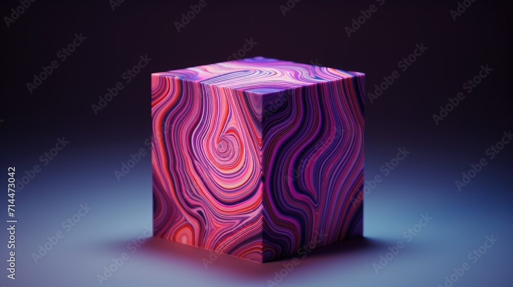 Poster a cube with a hexagonal pattern in shades of pink and purple