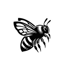 Professional black and white bee logo, suitable for a variety of industries. Minimalistic aesthetic, isolated on a white background. Silhouette icon of a wasp. simple logo of a honeybee.