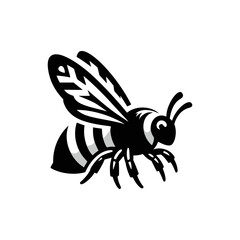 Professional black and white bee logo, suitable for a variety of industries. Minimalistic aesthetic, isolated on a white background. Silhouette icon of a wasp. simple logo of a honeybee.