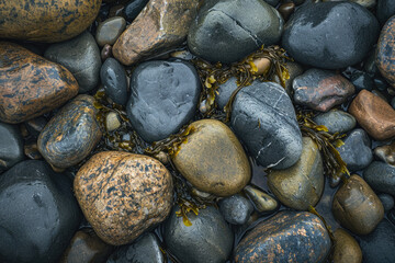Natural Patterns of Boulders and Seaweed Covered Rocks