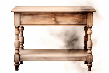 Antique wood desk weathering style craft from teak . Isolated in white background.