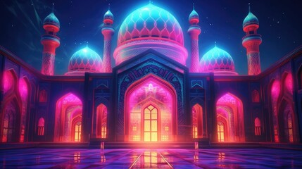 Fototapeta na wymiar neon colored islamic mosque background