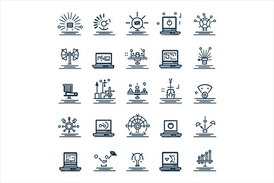 Autonomous icons,.elements Outline set of autonomous theme of computer service vector icons for web design icons set